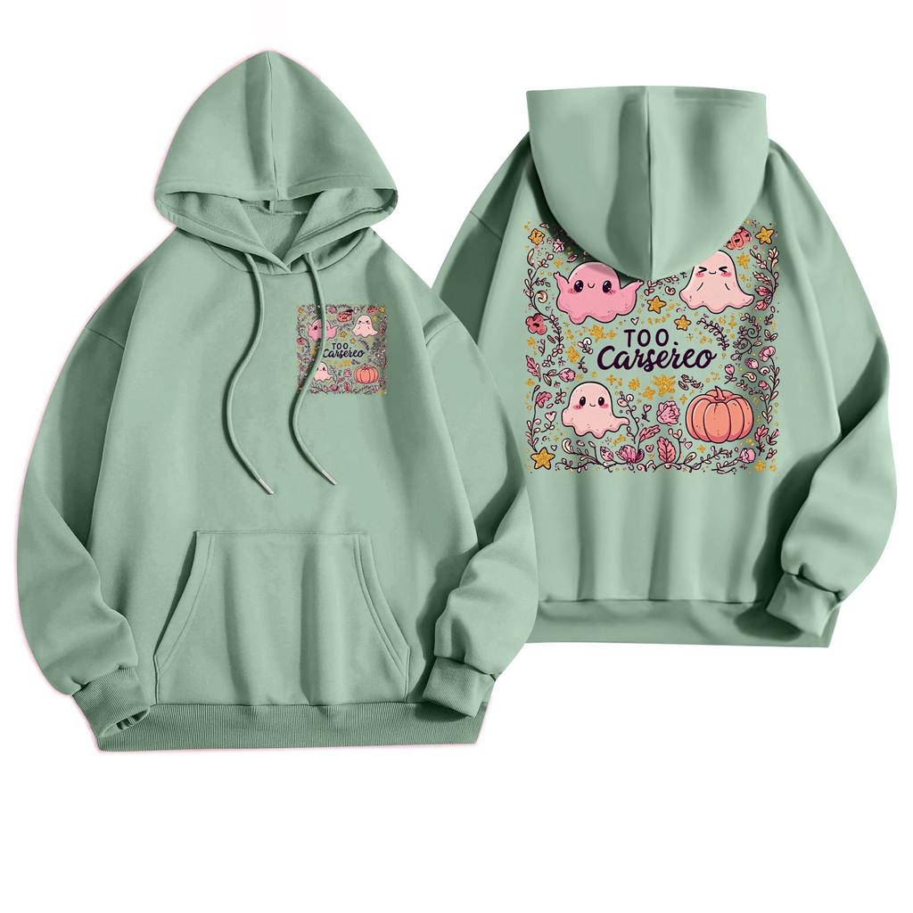 Damska codzienna bluza z kapturem z nadrukiem Halloween i kieszeniami