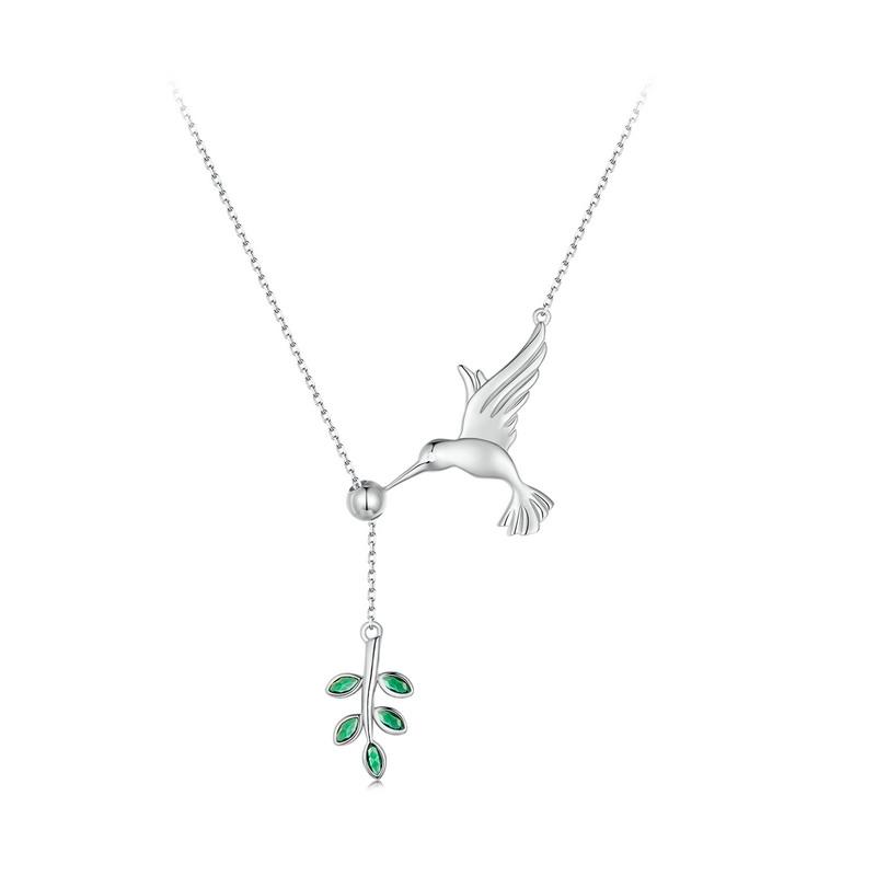 

Sterling Silver Hummingbird Pendant Necklace Green Leaf Adjustable Chain 14K Gold Plated for Women Fine Jewelry