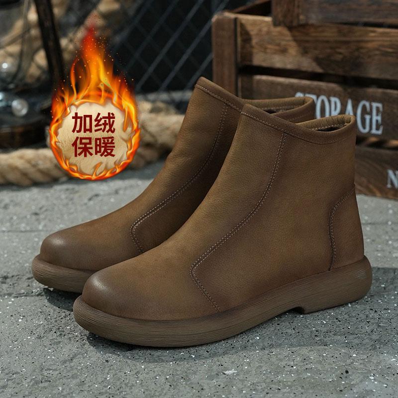 The first layer of cowhide fashionable versatile casual men's shoes flat-soled soft-soled autumn and winter boots mid-top