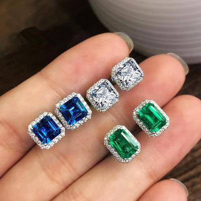 Green Zircon Square Diamond Earrings for Women