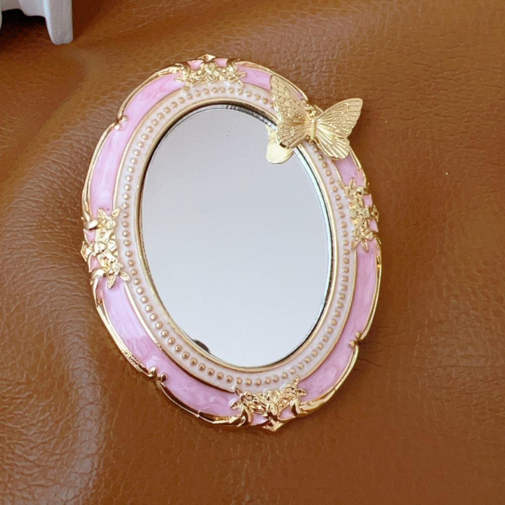 Reliefs Retro Makeup Mirror Romantic Antique Cute Butterfly Handheld Makeup Mirror Luxury Exquisite Pocket Mirror розовый