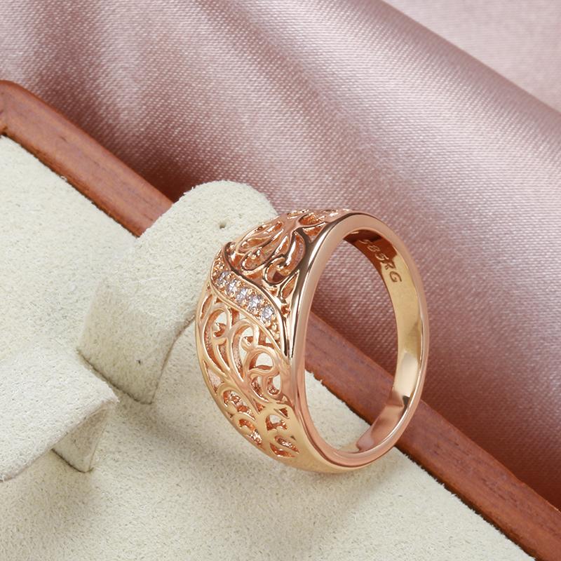 Trend Ring  Rose Gold Micro Wax Inlay Natural Zircon Hollow Flower Ring For Women Vintage Wedding Jewelry