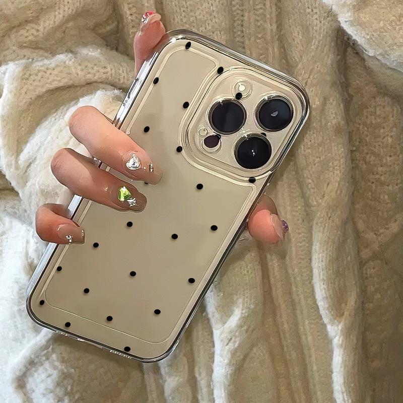 Luxury Transparent Case For iPhone 16 15 14 13 12 11 Pro Max Plus Shockproof Cases Bumper Black Circular Dots Clear Back Cover