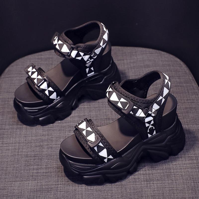 

10.5СМ Летние Женские Босоножки на Платформе с Открытым Носком на Танкетке на Высоком Каблуке с Толстой Подошвой Пляжная Обувь Женская Повседневная Удобная Массивная Сандалии 34 чёрный