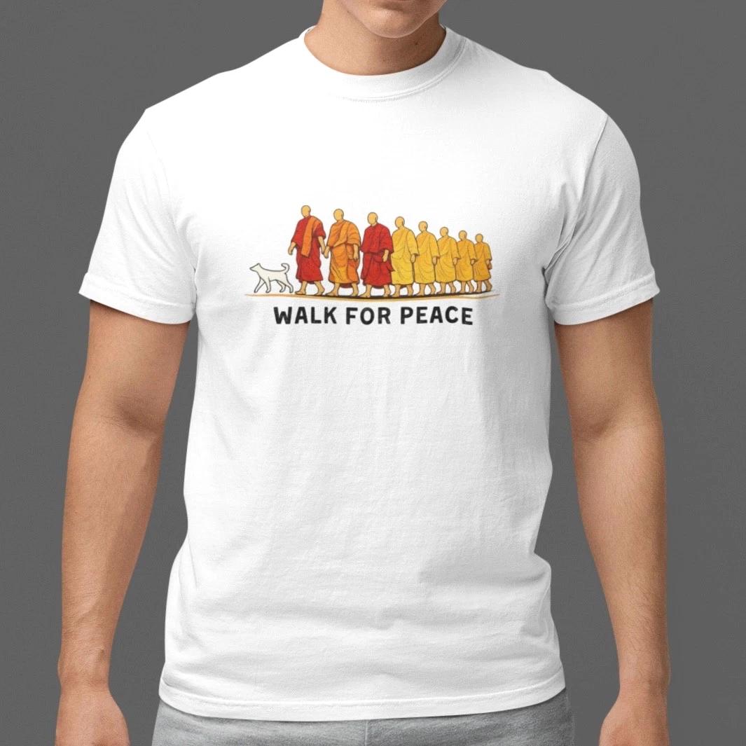Walk For Peace Shirt Monk Peace Graphic Tee Spiritual Meditation T-Shirt S-5XL S