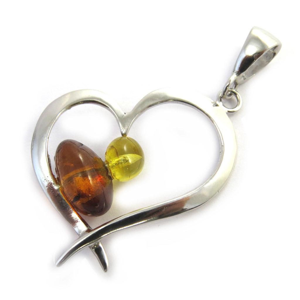 Les Trésors De Lily [N2789] - Pendentif Argent artisanal 'Love' ambre cognac et miel (rhodié) - 33x25 mm