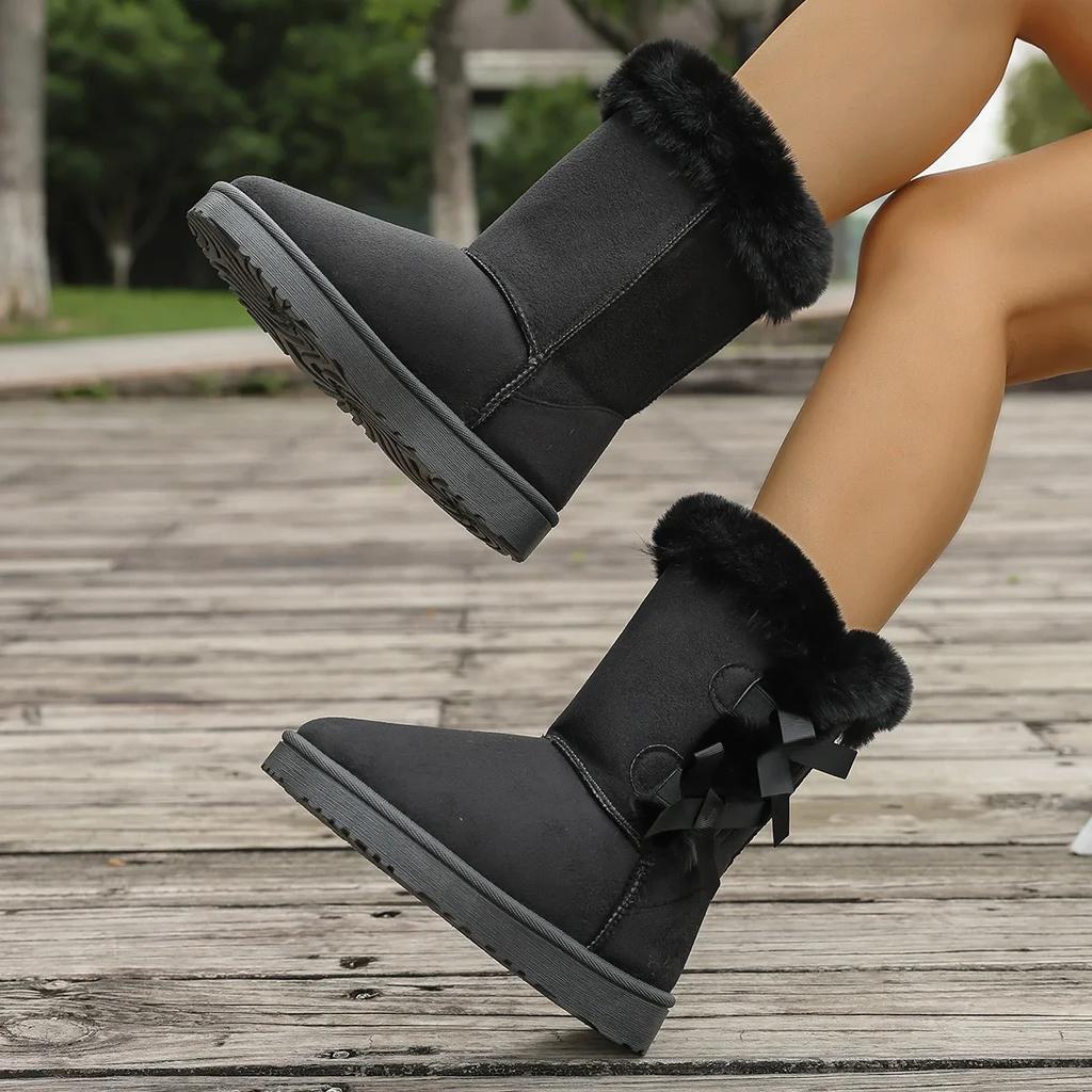 Mode Winter Mid-calf Stiefel 2025 Neue Mode Einfarbig Damenstiefel Dickes Plüsch Dicke Sohle Schuhe Damen Klassische Retro Lange Stiefel Damen