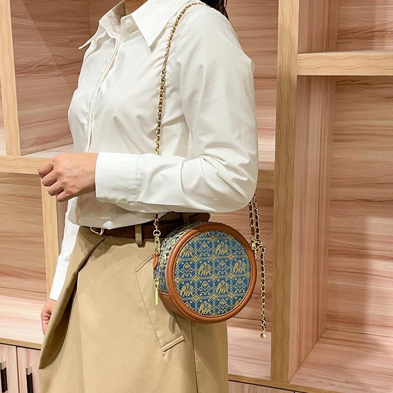 Crossbody Handbag with High-end Luxury Ethnic Style Fashion Chain Strap Women's Small Round Bag