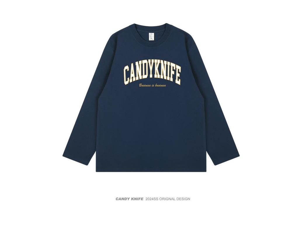 2024 Hong Kong Style Unisex Retro Letter Print Long-Sleeve Cotton T-Shirt