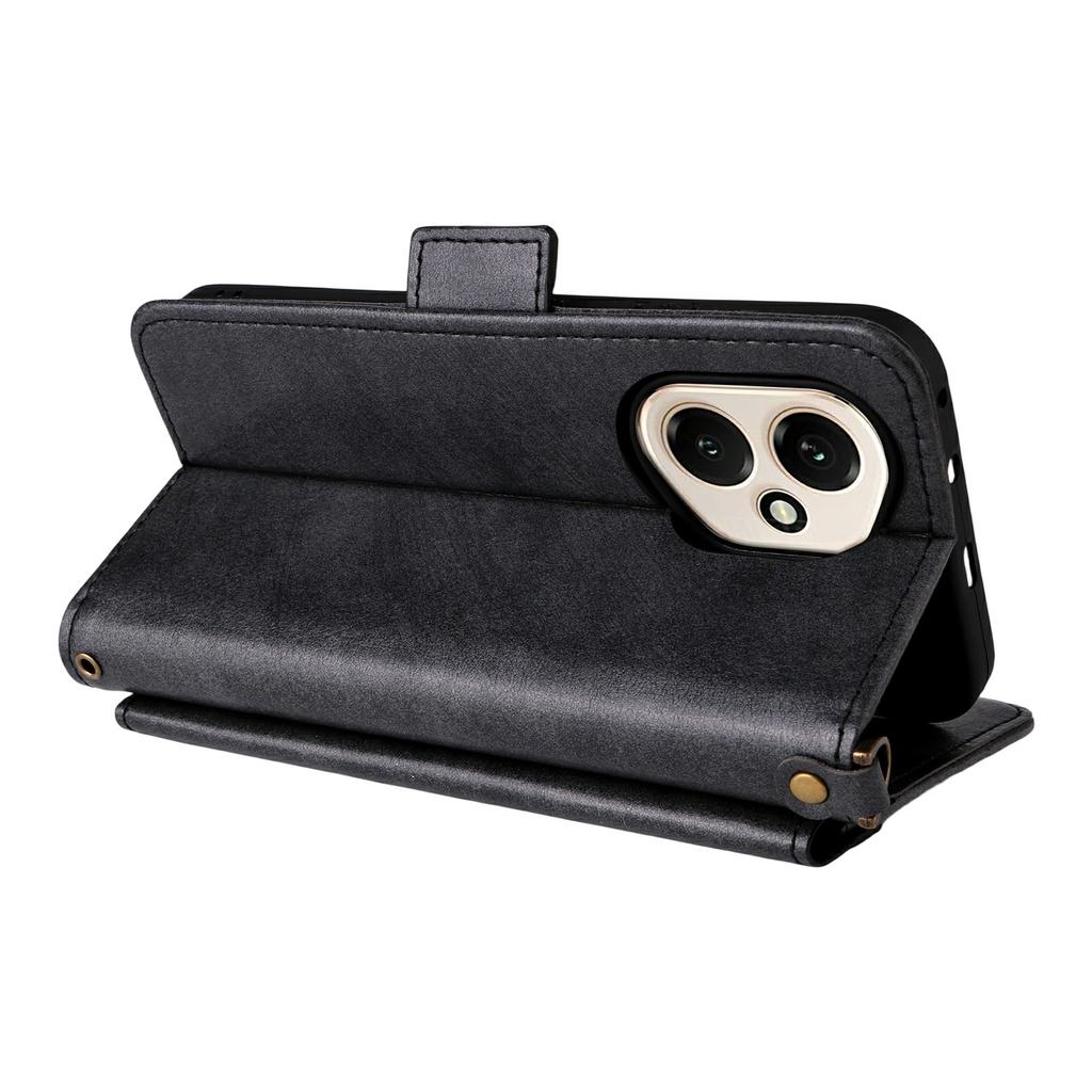 For Honor 400 5G (Global) Leather Case Magnetic Closure Wallet Stand Phone Cover with Crossbody Strap