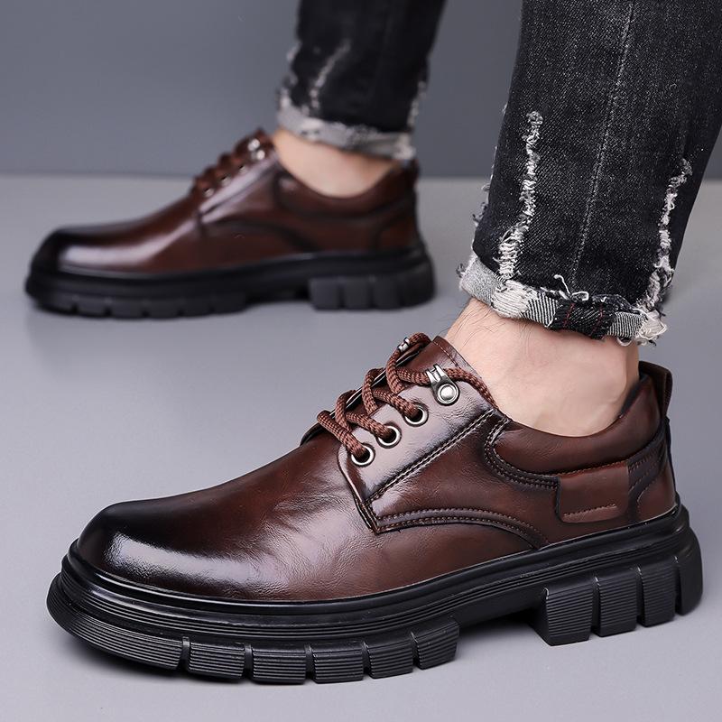 FashionSpring Autumn  British Derby Shoes for Men Cow Leather Fashion Casual Wedding Shoe Male Solid Color Designer Dress Shoes Man