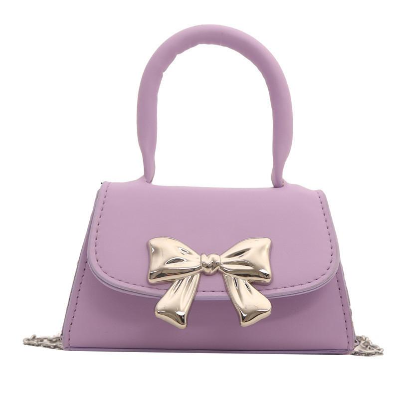 Trendy 2024 Fashion Shoulder Bag With Butterfly Knot For Women In Candy Colors Pu Material Street Style фиолетовый