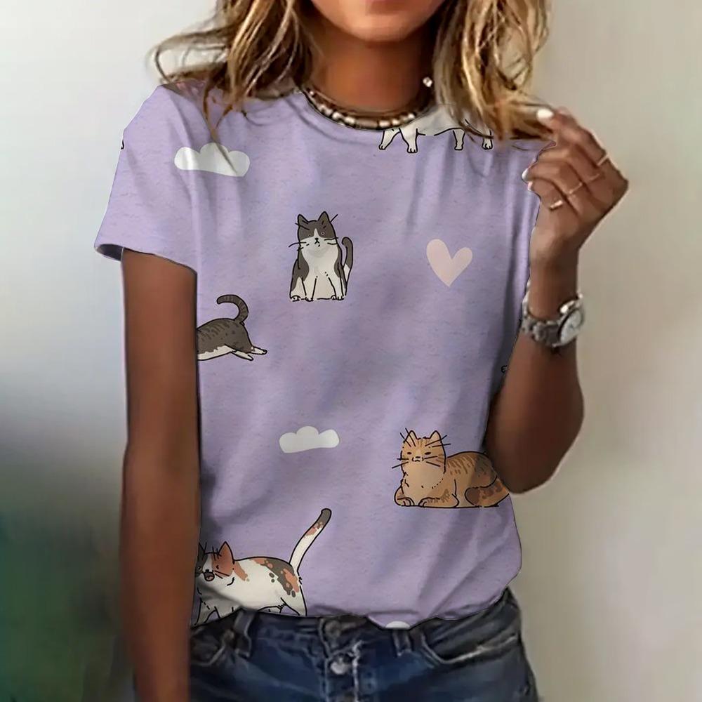 Summer Cute Funny Cat 3D Print T-shirts Women Streetwear Casual Fashion Y2k Short Sleeve T Shirt O-neck Tees Tops Clothing