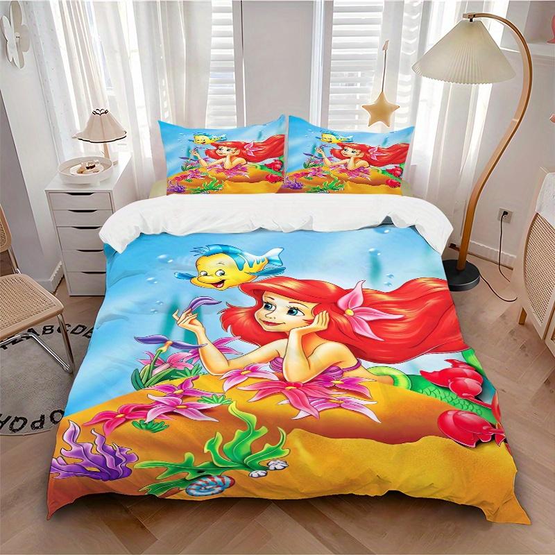 3pcs Princess Ariel and Flounder Printed Quilt Set Soft and Comfortable Quilt Cover for Bedroom, Guest Room Bedding Set S080