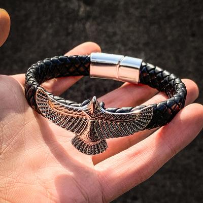 1 PIEZA Pulsera de Cuero Negro Águila para Hombre Cierre Magnético Pulsera de Mano Elegantes Accesorios para Hombre Regalo