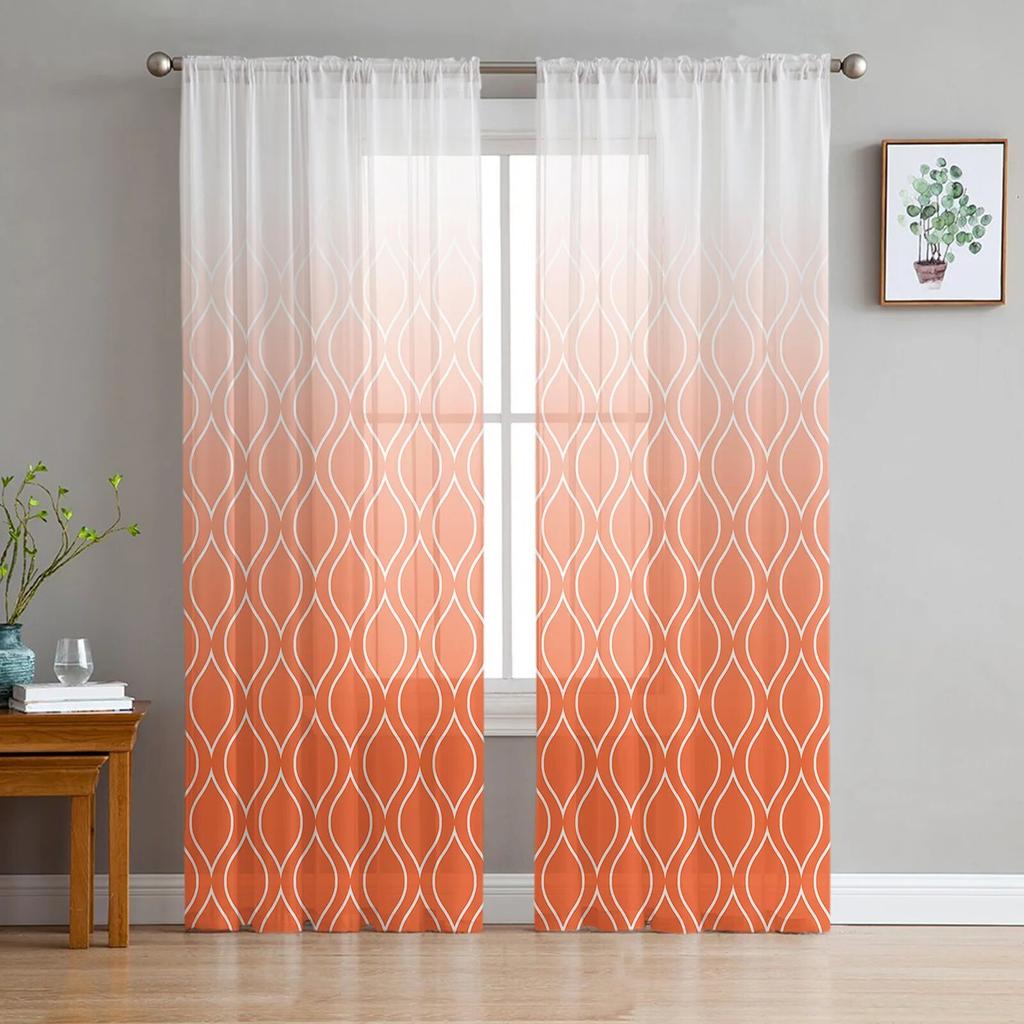 Marokkanische Textur, durchsichtige Vorhänge in Orange für Wohnzimmer, Schlafzimmer, Kinderzimmer, Tüll-Fenstervorhänge