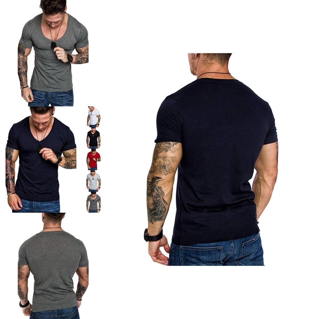 High-quality Men's Slim V Neck Short Sleeve Muscle Tee T-shirt For Casual Wear