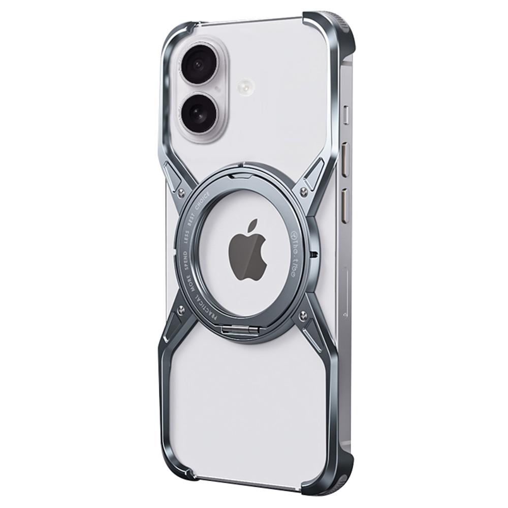 

For iPhone 16 Case Kickstand Frameless Aluminum Alloy Bumper Phone Cover Grey