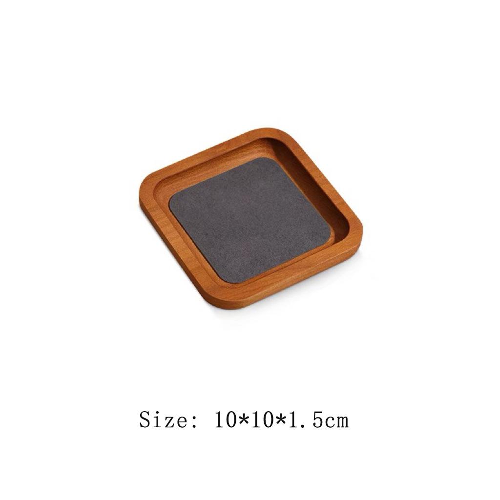 HeMu Wooden Microfiber Velvet Cloth Multi-purpose Rounded Corner Empty Tray Viewing Pallet Jewelry Display Storage Tray