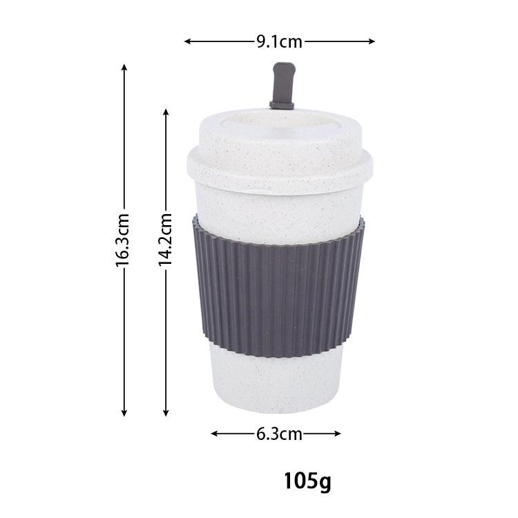 Wheat Straw Portable Coffee Cup, Travel Mug with Silicone Heat Resistant Sleeve 500ml серый