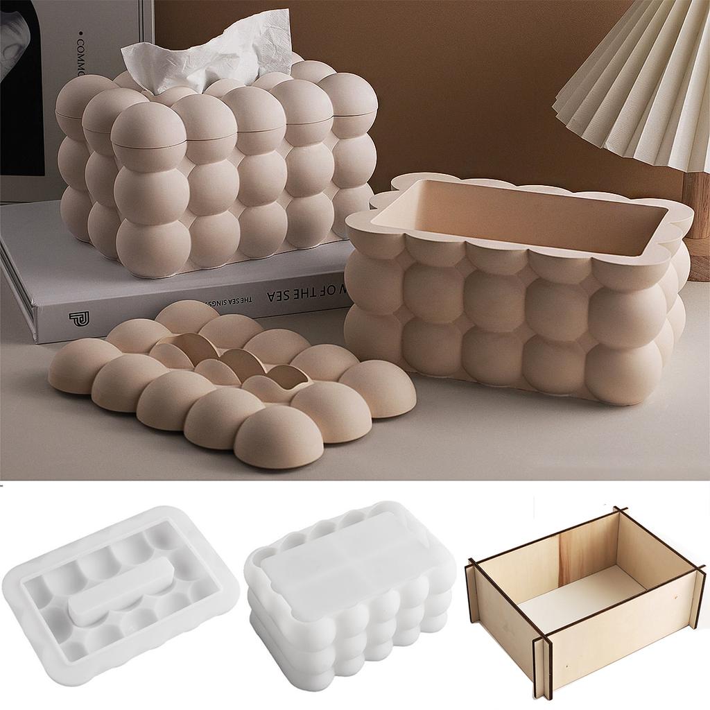 DIY Tissue Box Silicone Mold Creative Bead Bubble Storage Box Paper Tissue Holder Mold 3D Plaster Resin Craft Gifts Home Decor