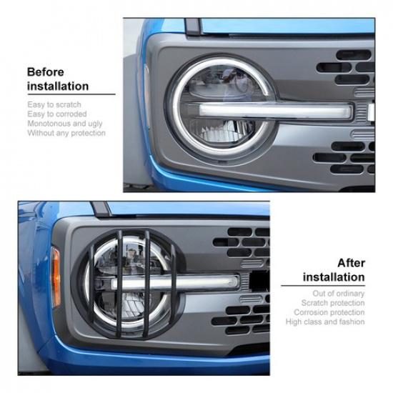 Black Front Headlight Lamp Decor Guard Protect Cover Trim For Ford Bronco +