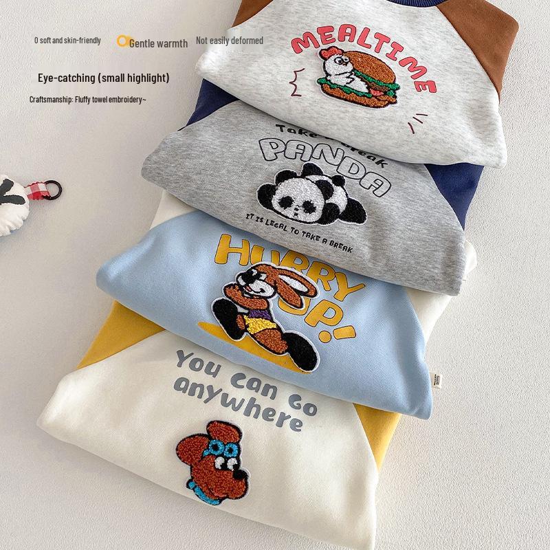 2026 Ny Vår Pojkar Tecknad Broderad Huvtröja - Snygg Bokstav Raglan Pullover