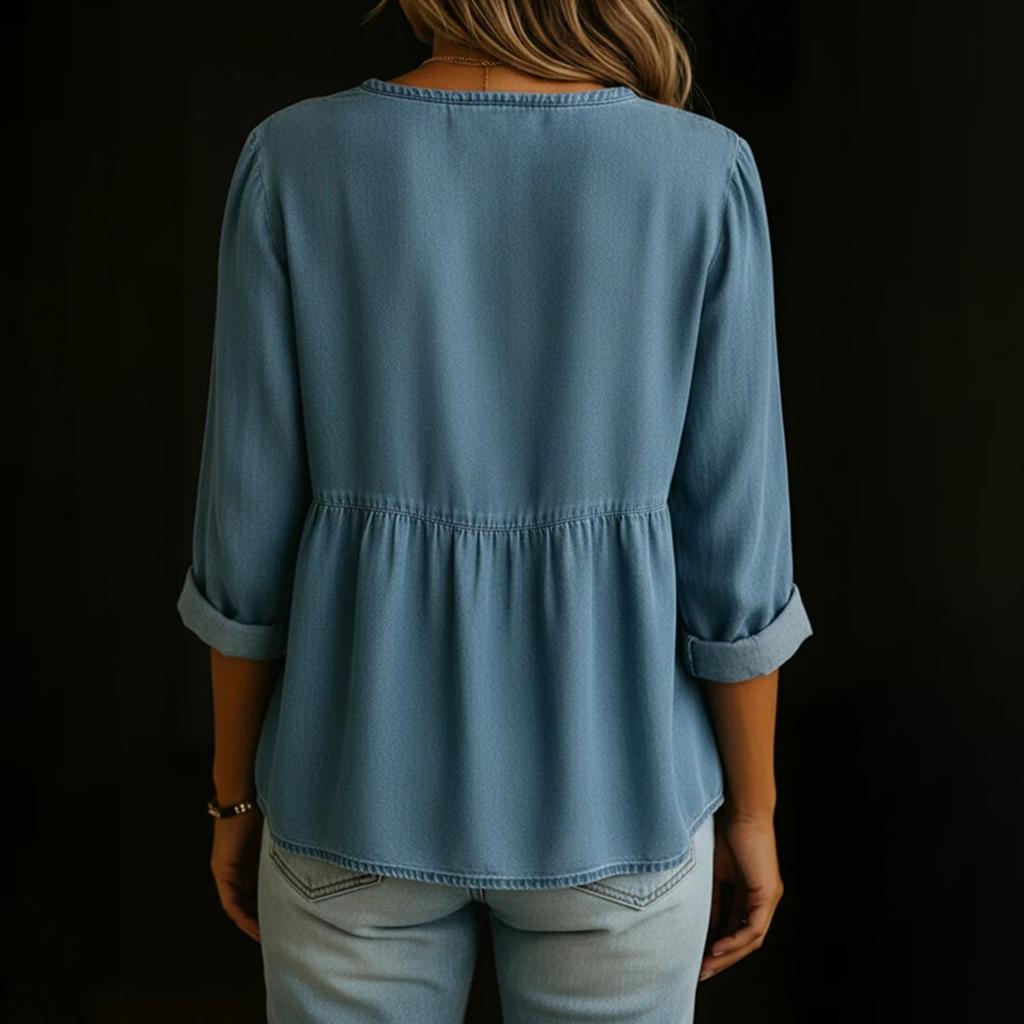 Women’s Loose Fit Casual Button Down Blouse Long Sleeve V Neck Relaxed Fit Shirt Top for Everyday Wear