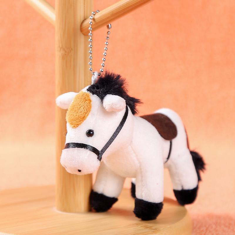 Cute Cartoon White Gray Brown Horse Plush Toy Keychain Pendant For Decor Bag