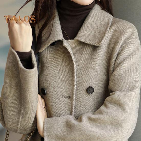 Women Jacket Turn-down Collar Long Sleeves Double-breasted Windbreaker Loose Pockets Mid Length Outdoor Travel Commuting Overcoat