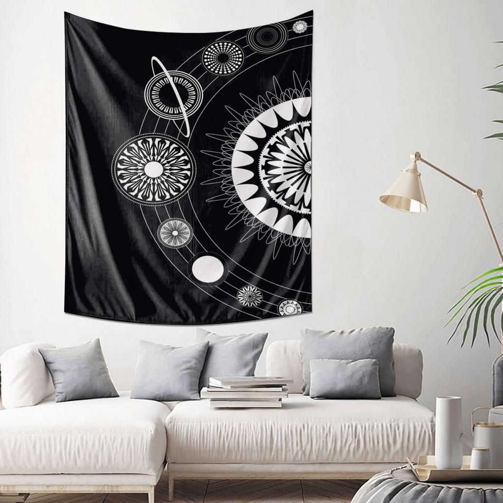 Black and White Abstract Mandala Geometric Art Tapestry Essential Wall Hanging for Bedroom Decoration