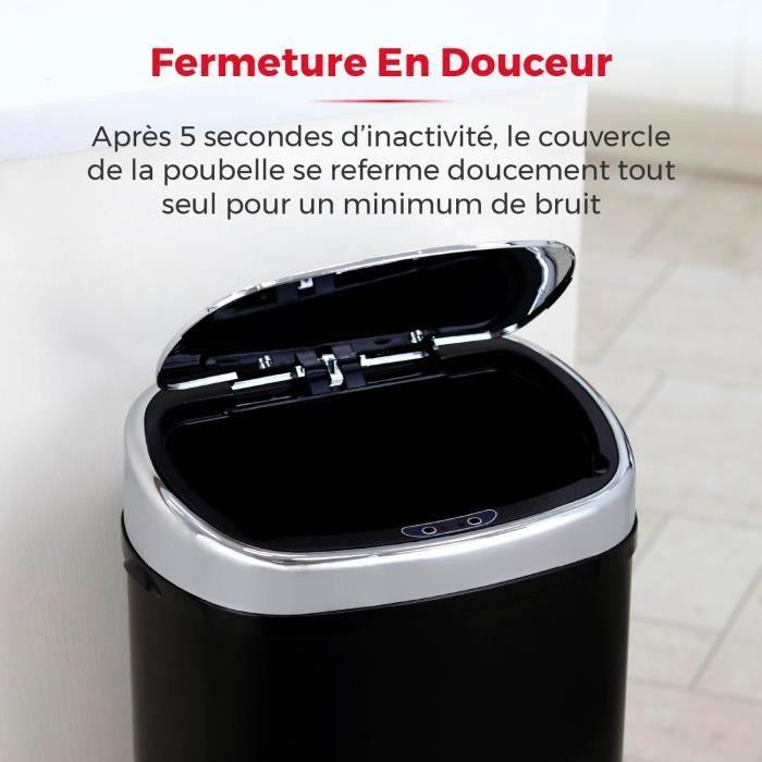 Poubelle Automatique en Acier Inoxydable avec Fermeture Automatique en Douceur - Tower T80900 - 58 L - Noir