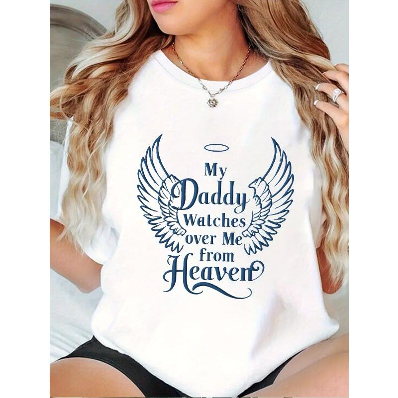 

European size Women s Heavenly Father Protect Me Commemorative T-Shirt-Angel Wings and Heart-print Comfortable Round Neck Short Sleeve S белый