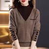 Maglione a collo alto da donna, finto maglione in due pezzi, autunno e inverno, stile western largo, camicia con fondo