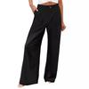 Women Solid High Waist Single Button Front Pleated Loose Wide Leg Comfort Casual Long Trousers