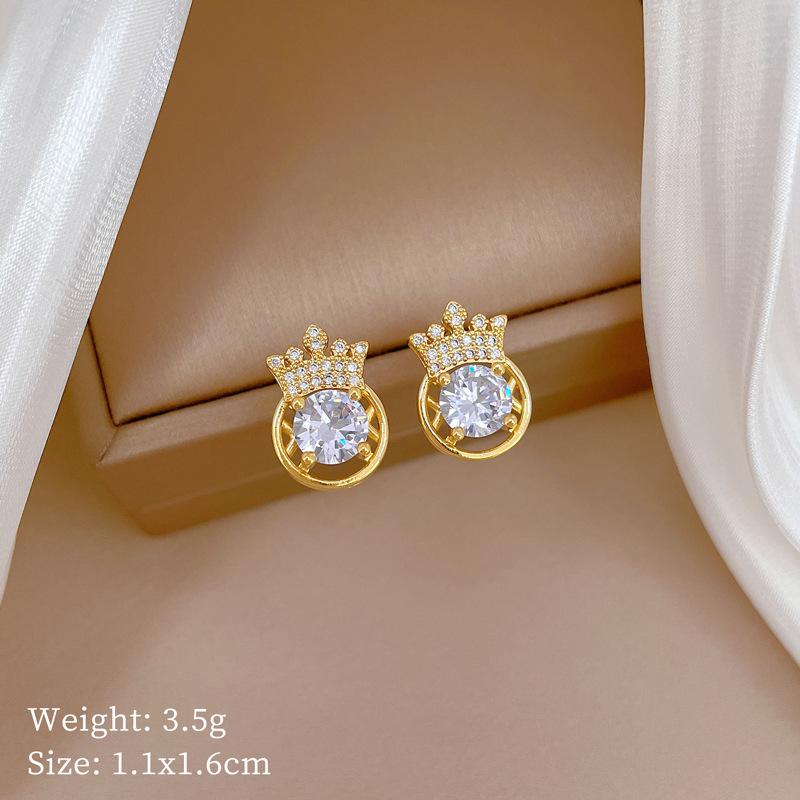 Crown Zircon Sky Micro-Inlaid Necklace Earrings Set Light Luxury Personality Temperament Earrings Necklace Combination