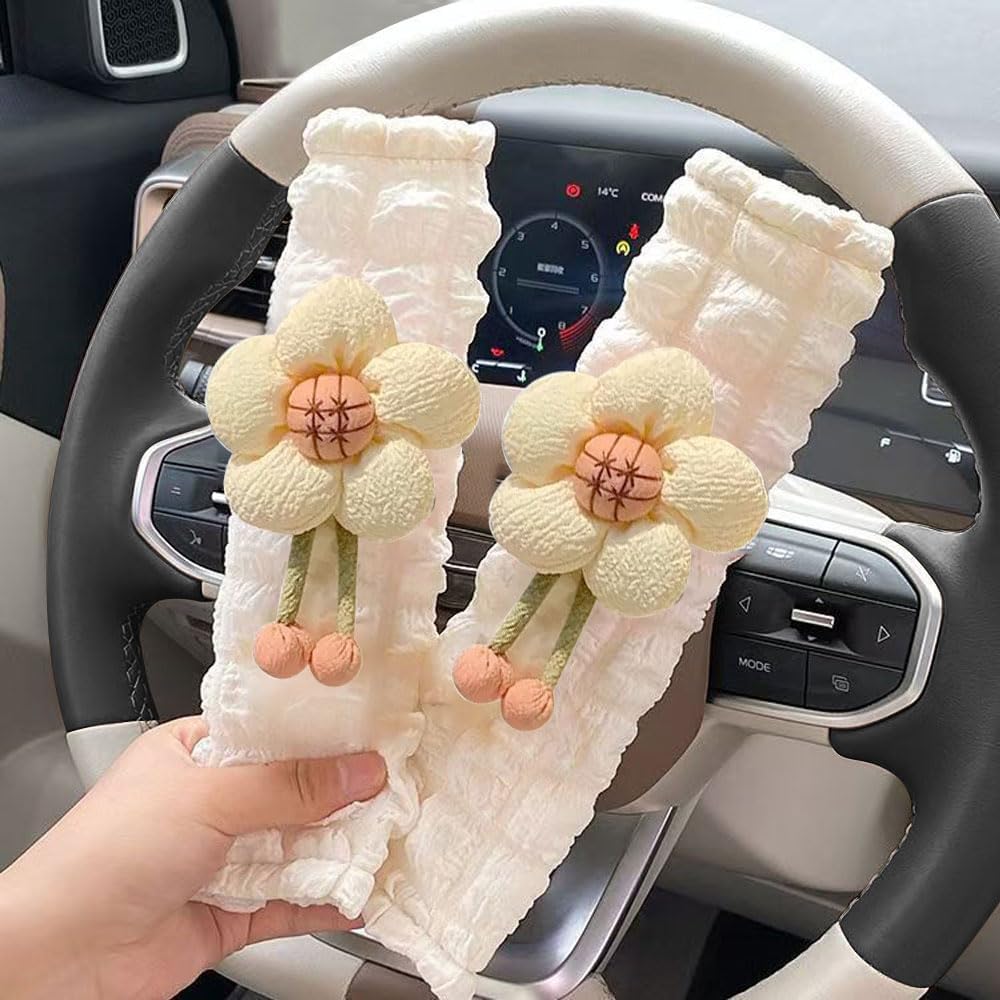 2 Pack Car Seat Belt Cover Pads, Soft Seat Belt Shoulder Pad with Petals, Cute Floral Car Seatbelt Covers Protector for Women Girls, Universal Fit