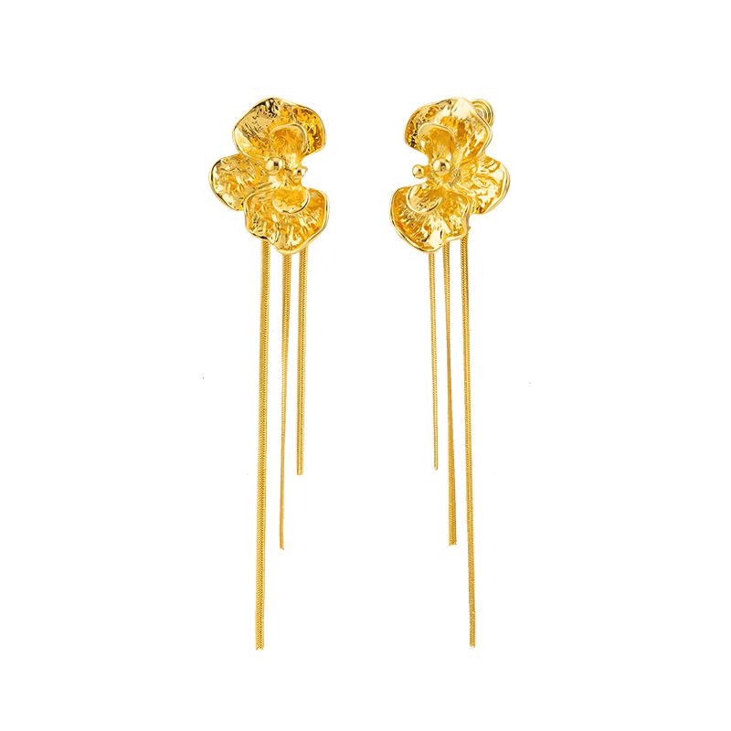 Elegant Irregular Pleated Metal Flower Tassel Earrings - Light Luxury High-End Women's Jewelry