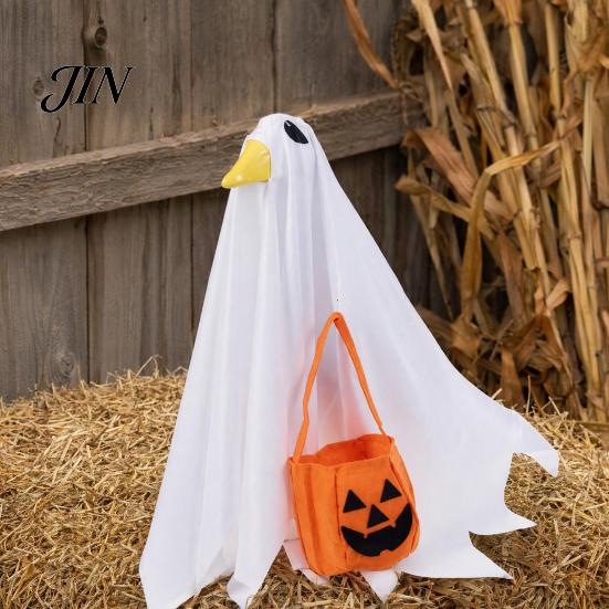 Halloween Party Decor Goose Outfit, Ghost Porch Clothes with Pumpkin Bag for 23" Durable Decoration Statue, Accessory Outdoor Patio Lawn Yard