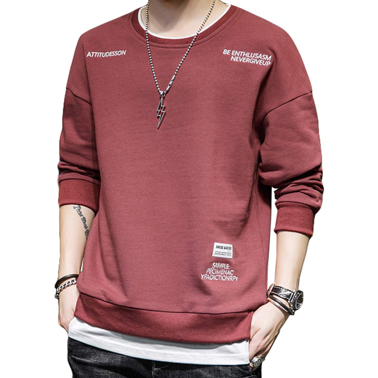 

Dikao Autumn Long Sleeve Sweatshirt Men s (Brick Red, XL)