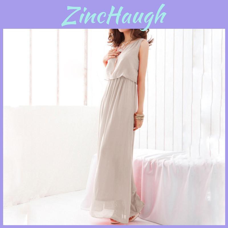 Elegant Summer Fashion Women Round Neck Sleeveless Chiffon Dress For Casual Party