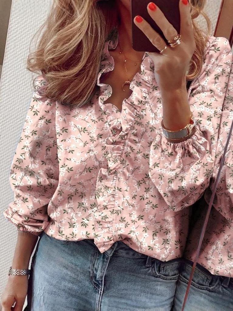 2026 European American Spring/Summer New Style Women's Long Sleeve Ruffle Shirt