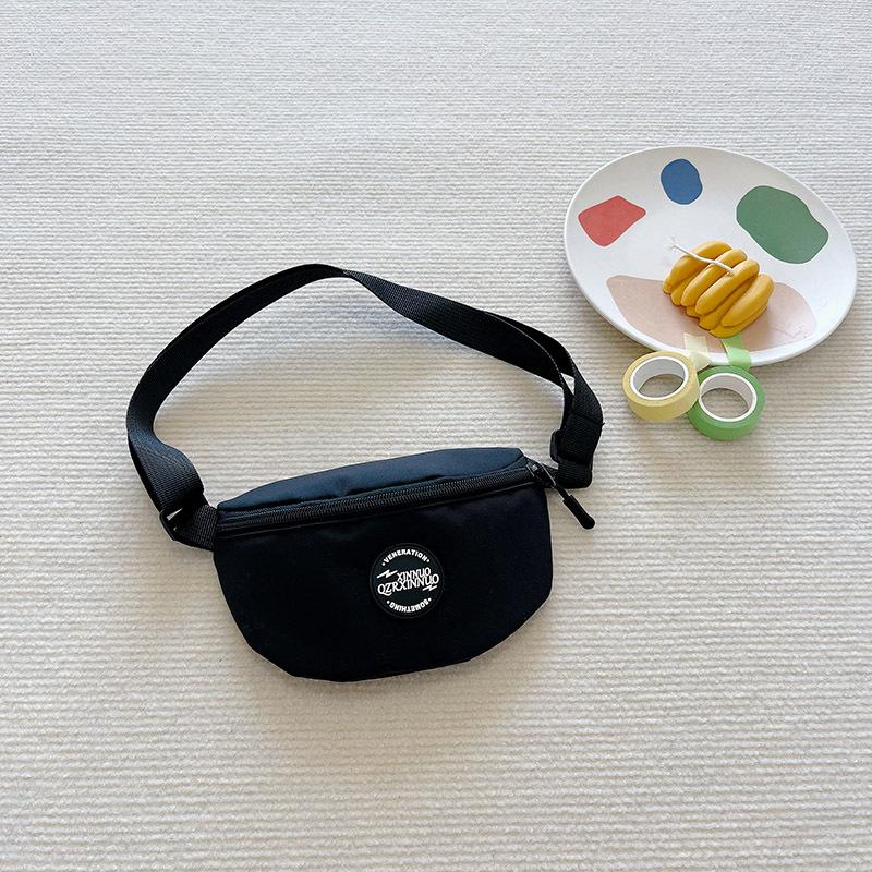 

Stylish Children Nylon Waist Pack Simple Solid Color Letter Design For Boys And Girls чорний