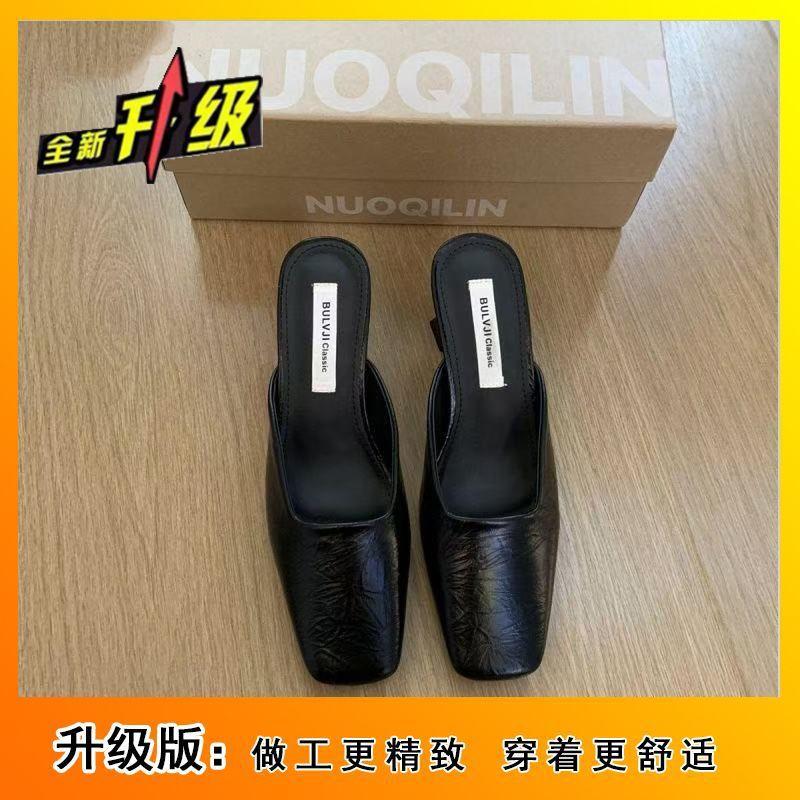 French fairy temperament women's thick heel sandals spring and summer wear new 2025 half slippers Muller high heel