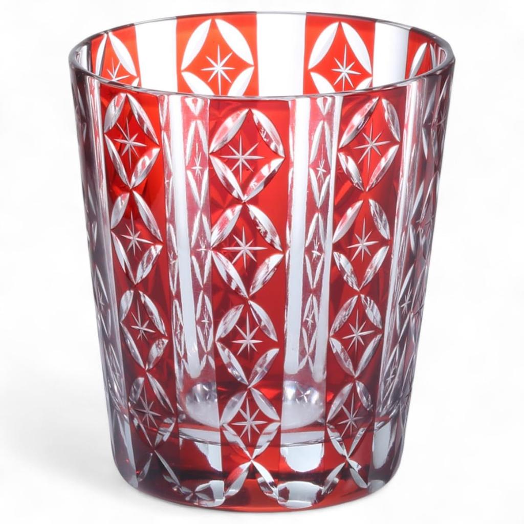Mizukage Kiriko Glass Shippo Current Model J-kitchens Cup, 79xH90mm, 220cc, Red, Bisho,