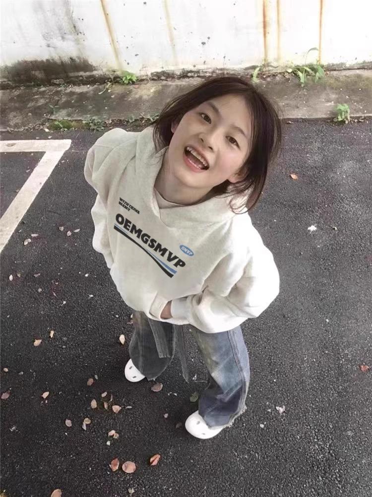 2025 Autumn New Letter Print Hoodies Women Men American style White Gray Loose fitting Pullover Y2K Top Warm Sweatshirt Female