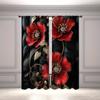 2pcs Semi-Blackout Curtains with 3D Flower Design Polyester Woven Knit Panels for Bedroom Living Room Office Window Rod Pocket