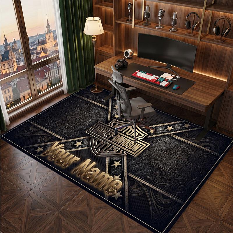 Tappeto in Velluto di Cristallo Personalizzato Harley-Davidson, Tappeto Morbido Antiscivolo con Testo Nome Personalizzato per Soggiorno Camera da Letto