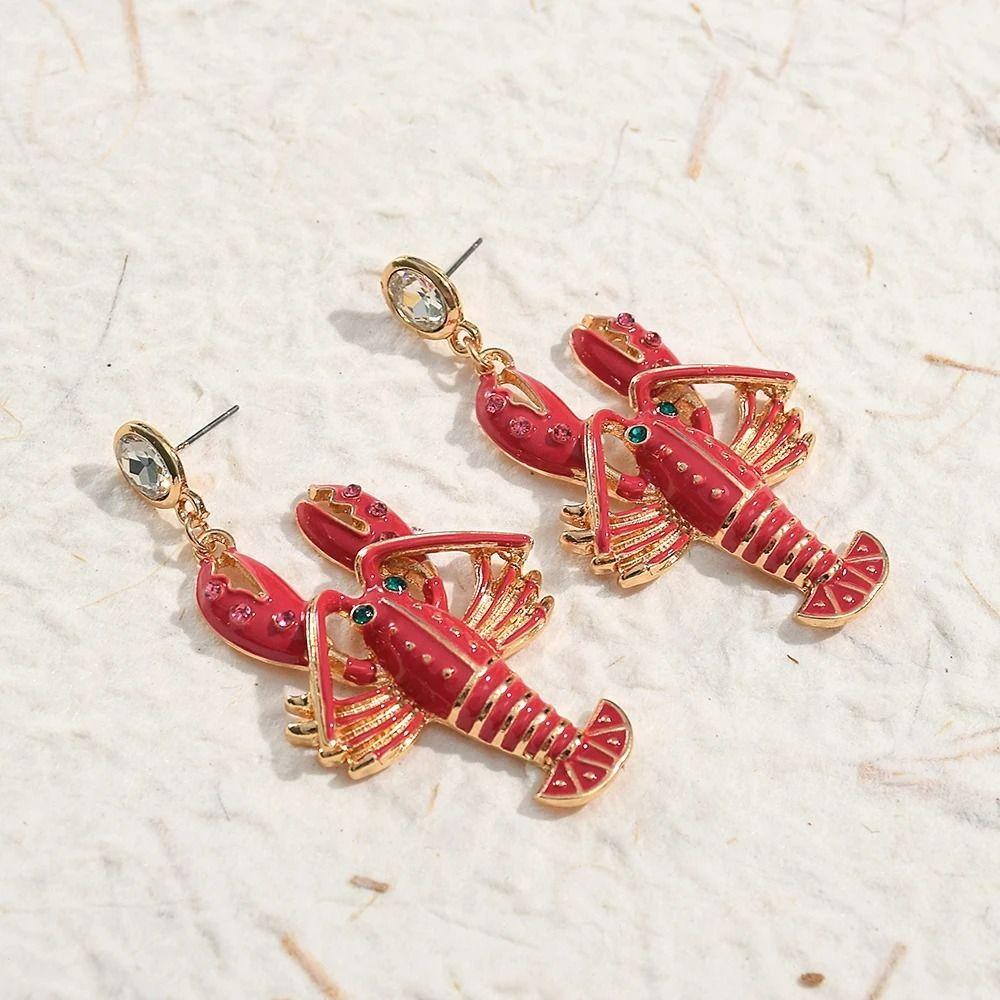 Rhinestone Enamel Stud Earrings Creative Bohemian Dangle Earring Cute Lobster Earrings  Holiday