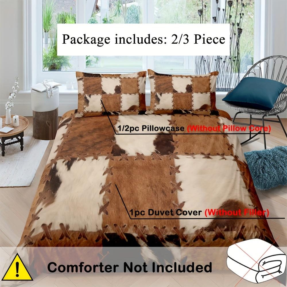 2/3pcs Patchwork Cow Fur Print Duvet Cover Set (1 Duvet Cover + 1/2 Pillowcase, Without Core), Stylish Cowhide Soft Comfortable